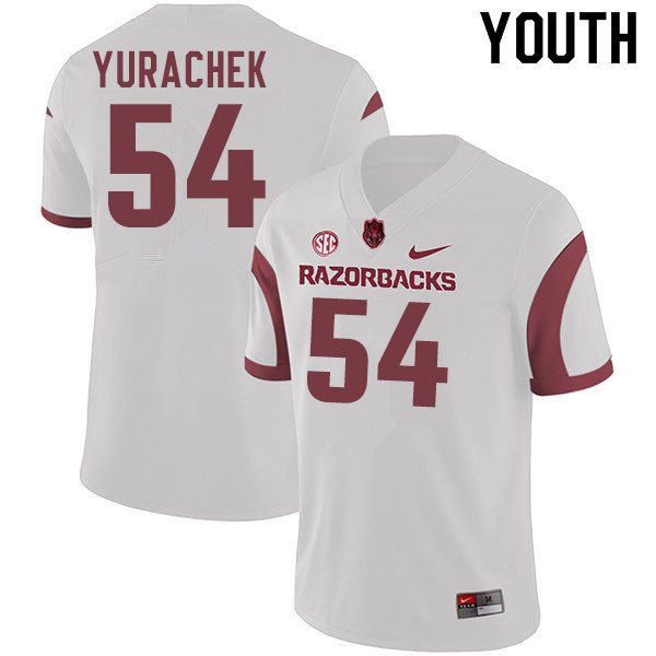 Youth #54 Jake Yurachek Arkansas Razorbacks College Football Jerseys Sale-White